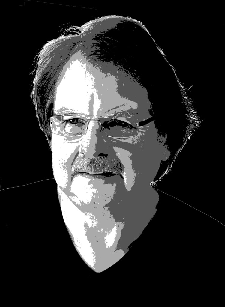 Portrait des Architekten Joachim Oppermann in stilisierter Schwarz-Weiß Darstellung